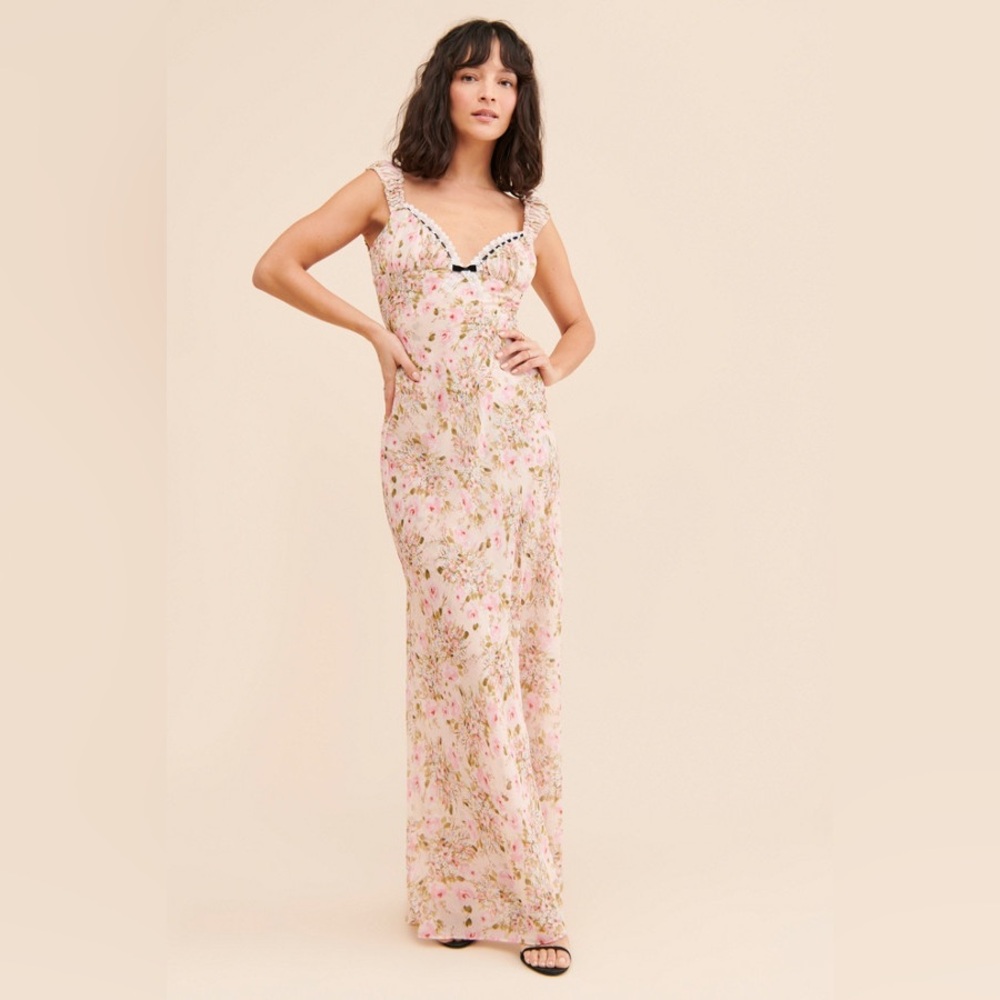 For Love & Lemons Emmaline Floral Lace Trim Maxi Dress